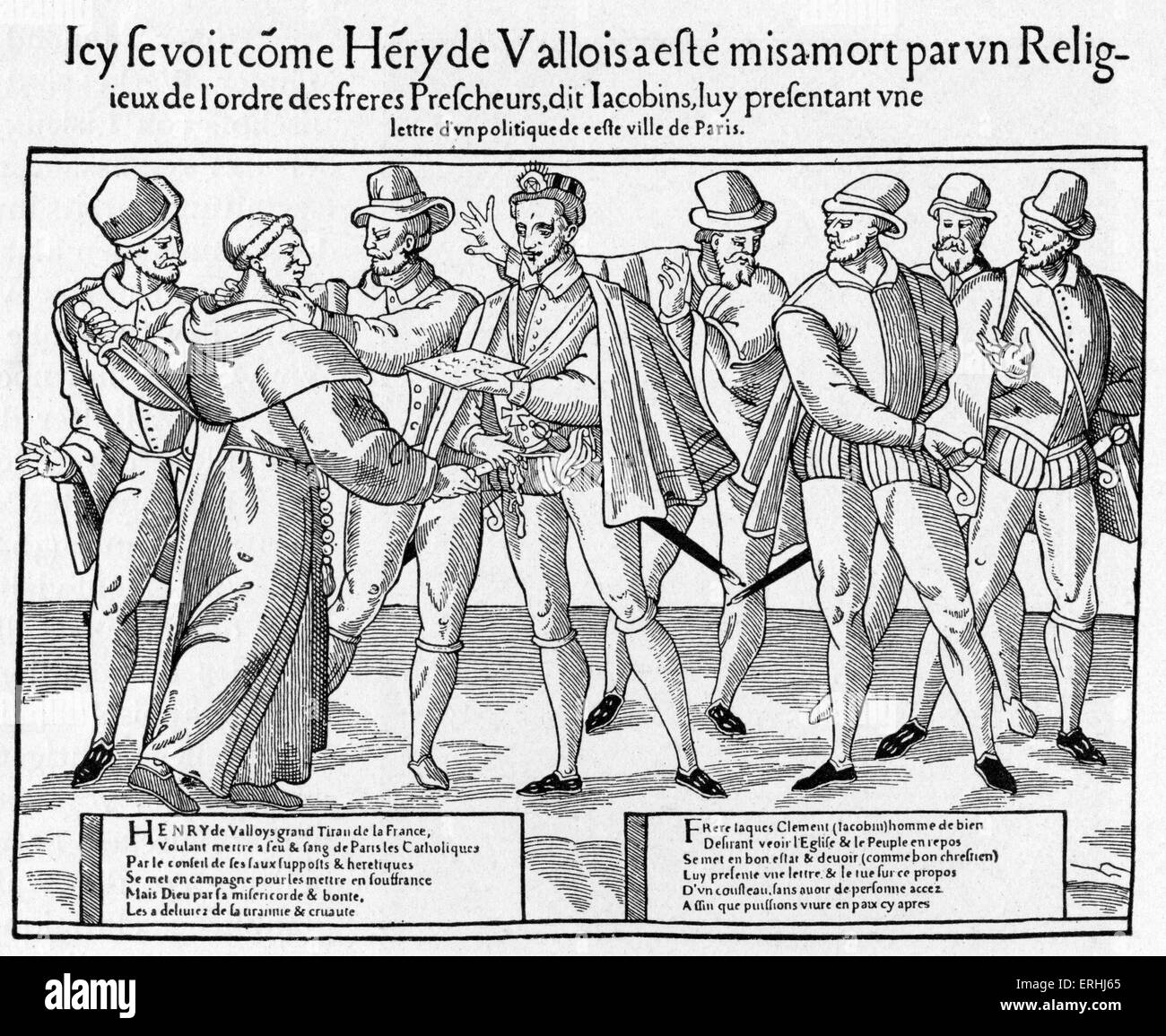 Enrico III di Francia - l'assassinio di Enrico III nel 1589. Xilografia contemporanea. 19 Settembre 1551 - 2 Agosto 1589 Foto Stock