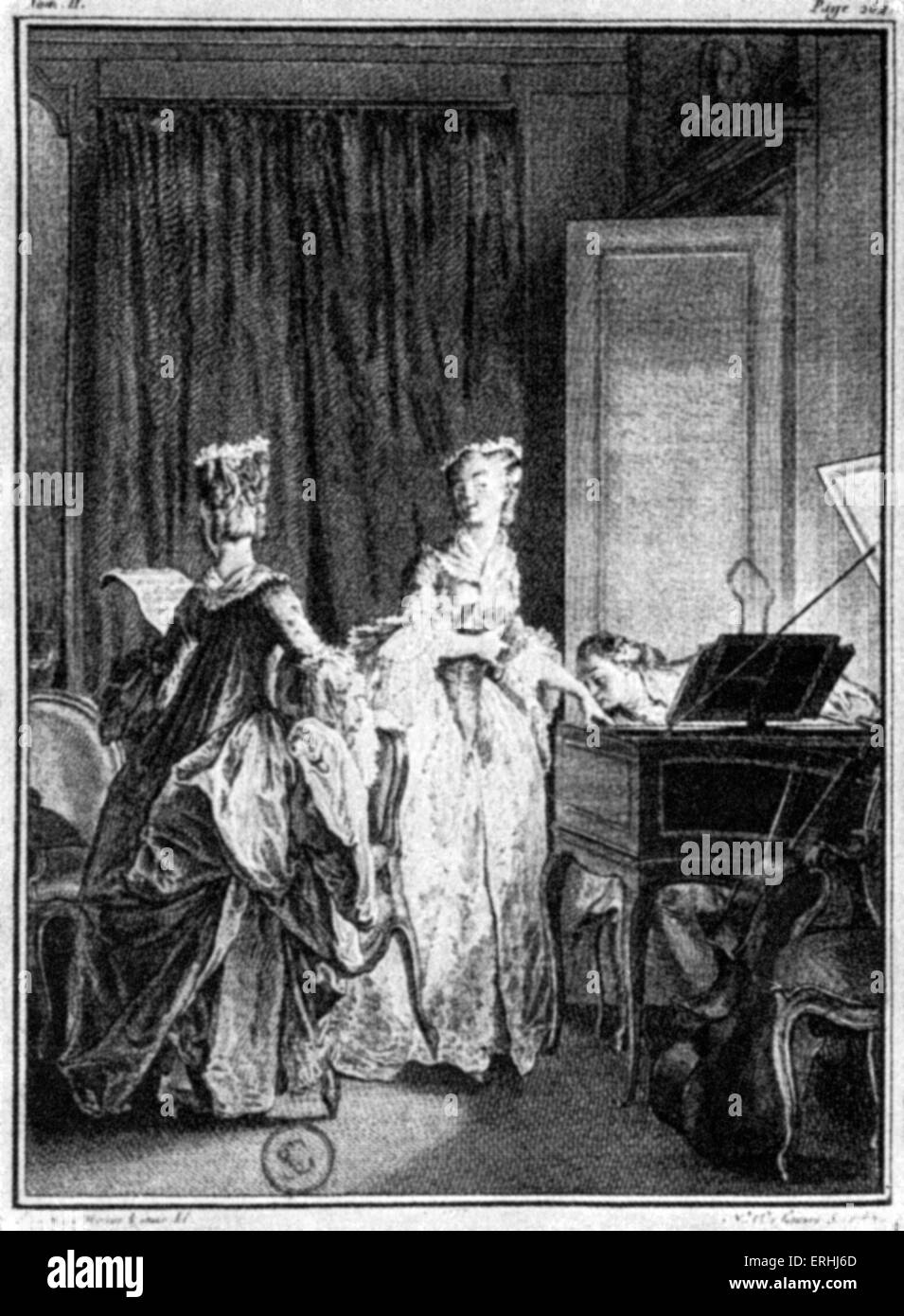 Jean Jacques Rousseau 's romanzo epistolare " La Nouvelle Sandro' (1761). Dopo incisione di un disegno da Moreau le Jeune. Foto Stock