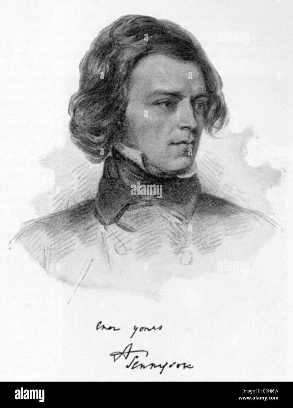 Signore di Alfred Tennyson - firmato il ritratto del poeta inglese laureate. 6 agosto 1809 - 6 ottobre 1892. Famoso poeta Vittoriano. Foto Stock