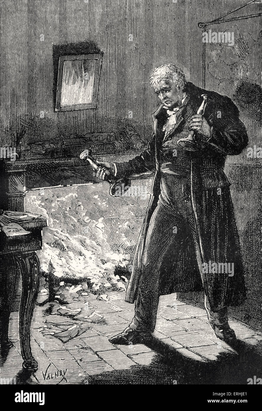 Victor Hugo - il poeta francese e romanziere del romanzo, "Les Misérables'. Illustrazione di Valnay. "Nel fuoco!" 26 febbraio 1802 Foto Stock