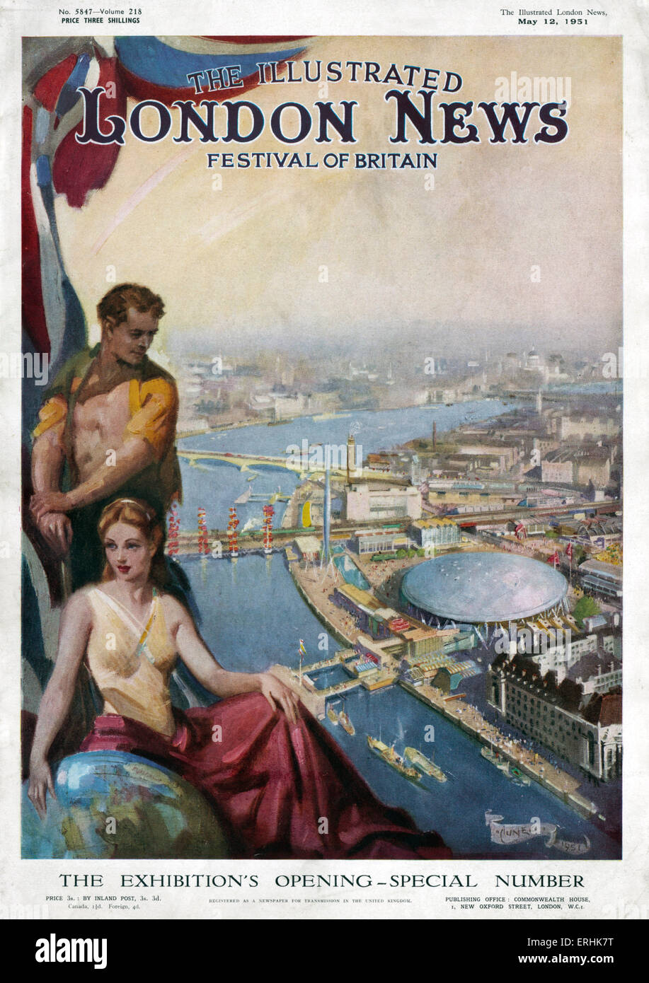 Festival della Bretagna numero speciale della Illustrated London News, 12 maggio 1951. Coperchio anteriore che mostra il South Bank, Cupola della Foto Stock