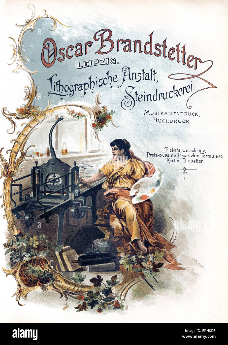Oscar Branstetter lavori di stampa pubblicitaria - dal 1902 catalogo. Lavori di stampa in Leipzig. Annuncio mostra fabbrica con Foto Stock