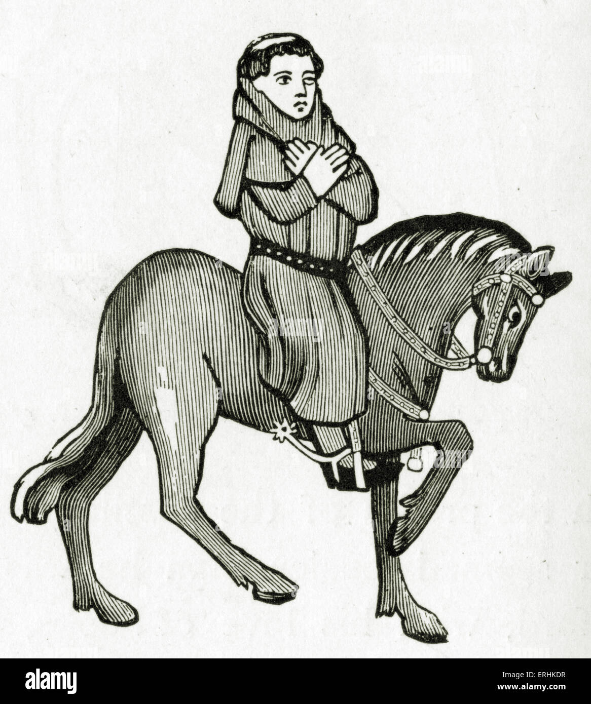 Geoffrey Chaucer ' s Canterbury Tales - Il Pievano a cavallo. Poeta inglese, c. 1343-1400. Ellesmere manoscritto di Foto Stock