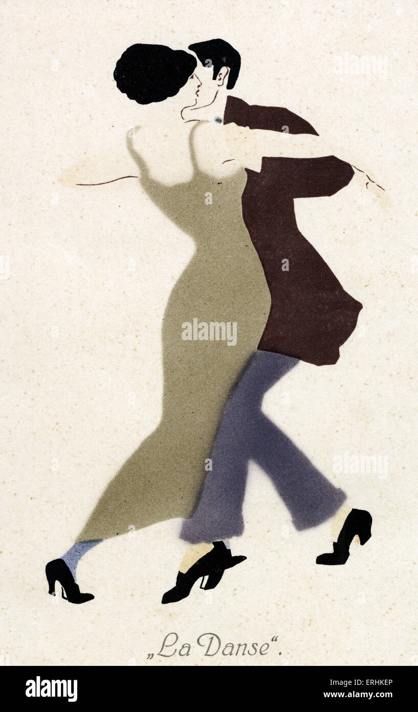Danze di coppia. Didascalia: 'La Danse". L uomo e la donna in elegante sala da ballo glide. Tango Foto Stock