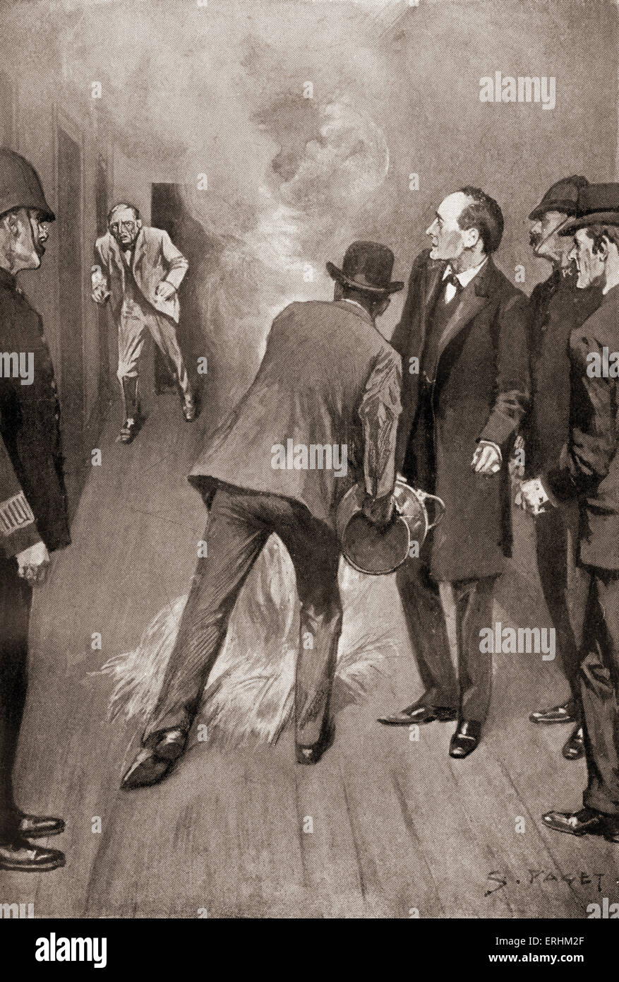 " Il ritorno di Sherlock Holmes di Sir Arthur Conan Doyle - testimonianza Jonas Oldacre emergente dalla fine del corridoio. Da Foto Stock