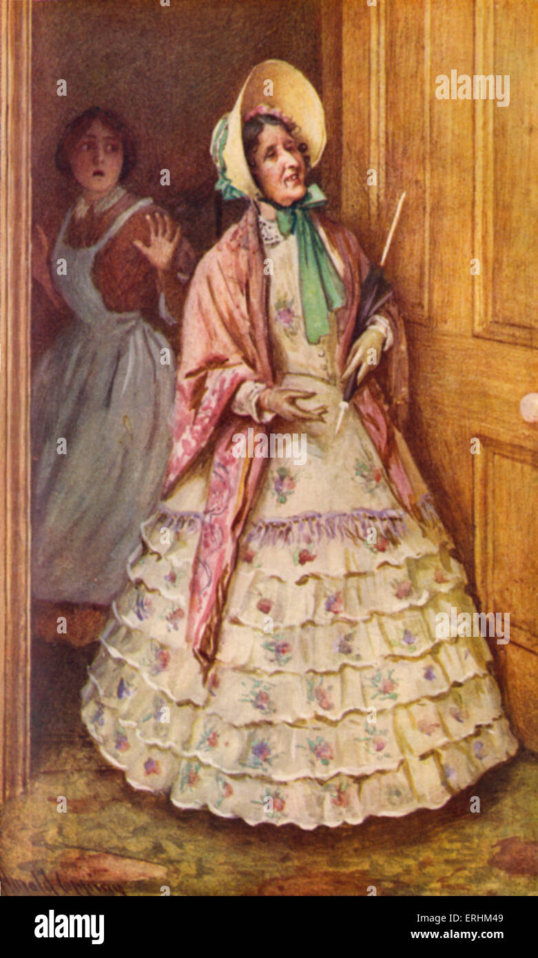 Piccole Donne' da Louisa May Alcott - Ritratto di Miss Crocker. Capitolo XI: "esperimenti". La didascalia recita: 'Miss Crocker è apparso e ha detto che aveva di venire a cena". Pubblicato per la prima volta 1868. Illustrazione dell'artista britannico Harold afferrando (1863-1932). 1913. LMA, romanziere americano: 29 Novembre 1832 - 6 marzo 1888. Foto Stock