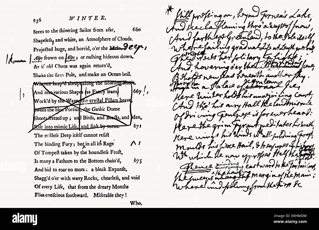 "Le Stagioni - poesia di James Thomson. Correzioni manoscritte a "inverno". JT : Scottish poeta e drammaturgo: 11 Foto Stock