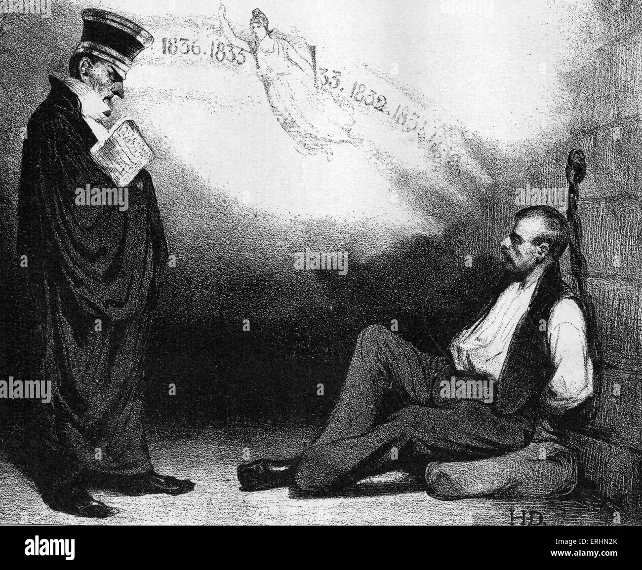 Der moderne Galilei: und sie bewegt sich doch!" (i moderni Galileo - e lei non si sposta) - riferimento alla movimentazione della terra intorno al sole. La caricatura da Honoré Daumier, 1835. HD, artista francese: 26 Febbraio 1808 - 10 febbraio 1879. GG, fisico italiano, matematico, astronomo e filosofo: 15 Febbraio 1564 - 8 gennaio 1642. Nel giugno 1633 Galileo fu imprigionato da ordini della Chiesa Cattolica per la sua affermazione che il sole era il centro dell'universo. Fu solo nel 1835 che la Chiesa cattolica infine esclusi Galileo 's lavoro dall'indice del condannato opere. Foto Stock