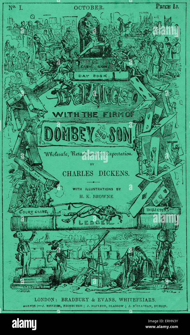 Charles Dickens - Rapporti con la ditta Dombey e figlio: commercio all'ingrosso e al dettaglio e per l'esportazione. Titlepage illustrato da Foto Stock