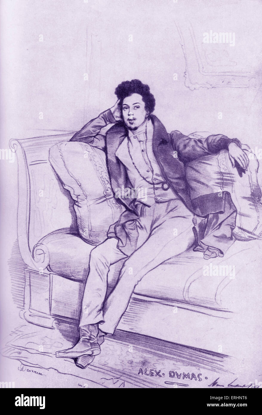 Alexandre Dumas père, Ritratto di Achille Devéria, 6 febbraio 1800 - 23 dicembre 1857. Autore francese e drammaturgo, 24 Foto Stock