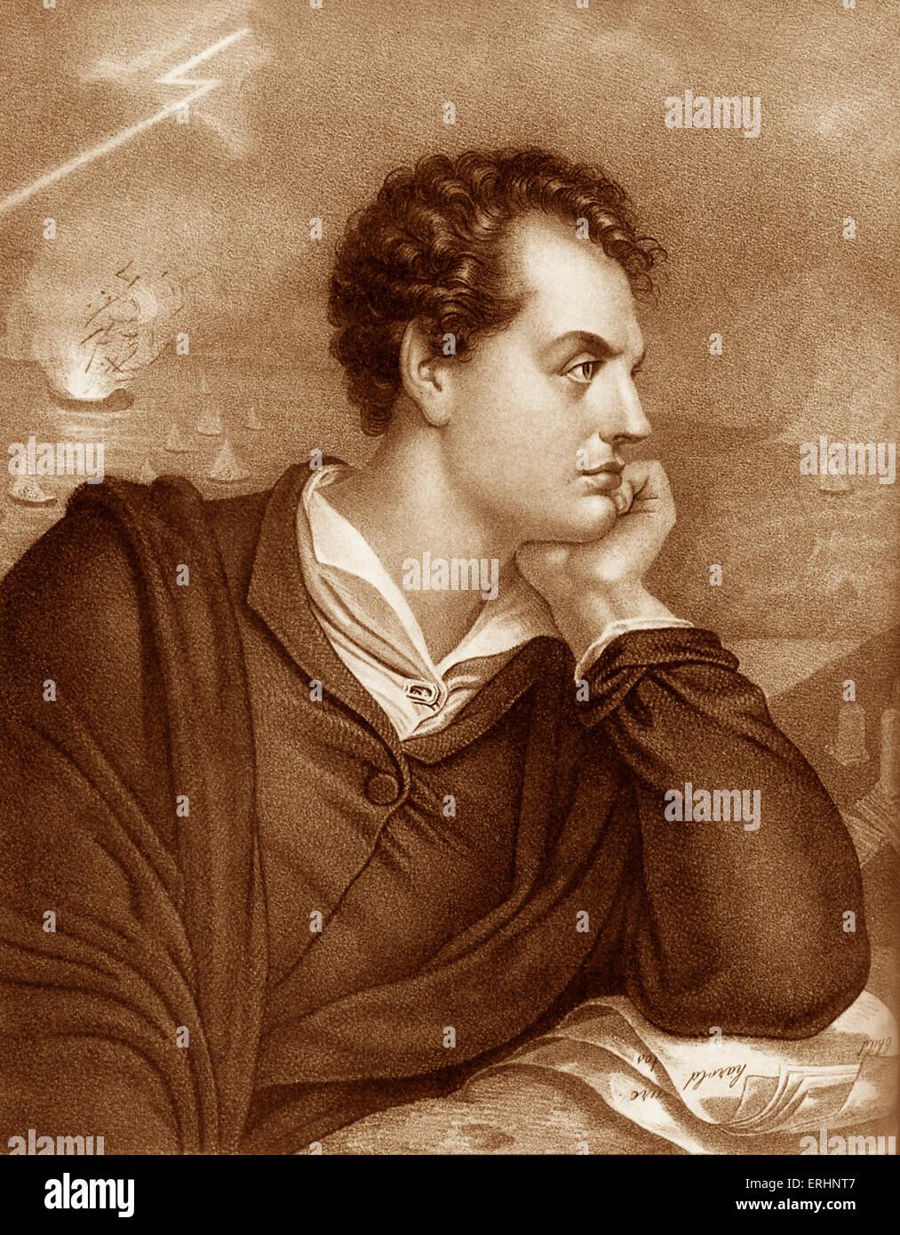 George Gordon Byron, sesto Barone Byron. Ritratto del poeta britannico noto come Lord Byron. 22 Gennaio 1788 - 19 Aprile 1824 Foto Stock