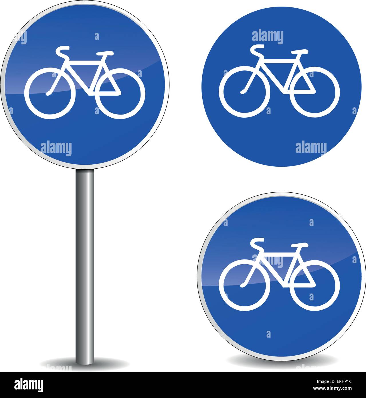 Illustrazione vettoriale di bicicletta segno blu su sfondo bianco Illustrazione Vettoriale