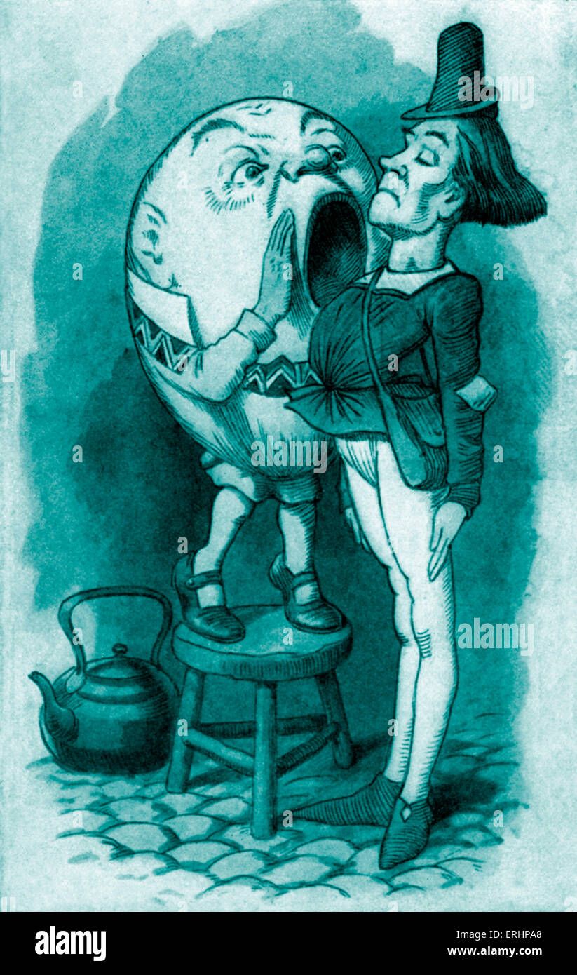 Humpty Dumpty e il Messaggero - da "attraverso lo specchio e quello che Alice vi trovarono'. Libro dei bambini da Lewis Carroll. LC: scrittore inglese, 27 Gennaio 1832 - 14 gennaio 1898. Illustrazione di John Tenniel: 28 Febbraio 1820 - 25 Febbraio 1914 Foto Stock