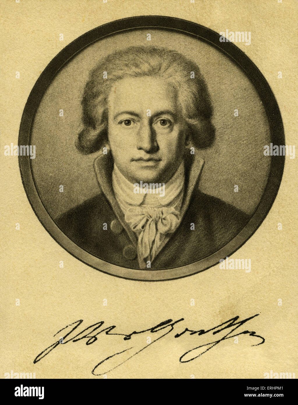 Johann Wolfgang von Goethe - 1791 con firma. Scrittore tedesco: 28 agosto 1749 - 22 Marzo 1832. Foto Stock