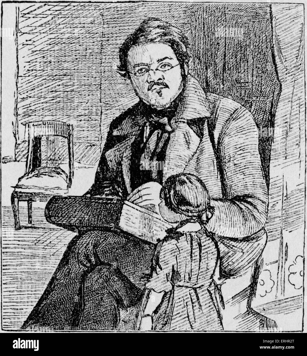 William Makepeace Thackeray con sua figlia - Anne Isabella Thackeray Ritchie. WMT: romanziere inglese, 18 Luglio 1811 - 24 Foto Stock