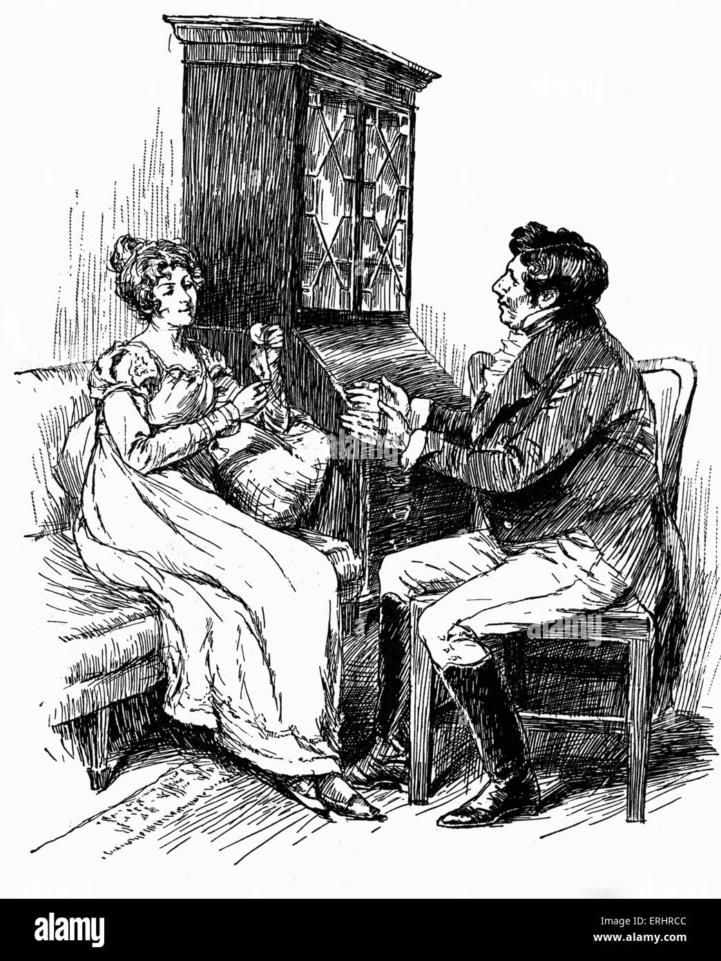 Becky Sharp e Joseph Sedley - caratteri in "Vanity Fair',da William Makepeace Thackeray. Disegno di Chris Hammond. Didascalia Foto Stock