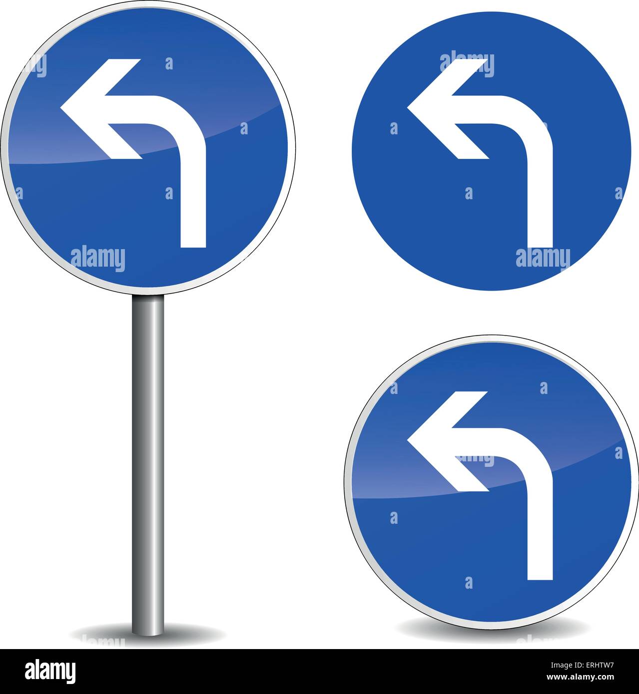 Illustrazione Vettoriale di sinistra cartello stradale blu su sfondo bianco Illustrazione Vettoriale