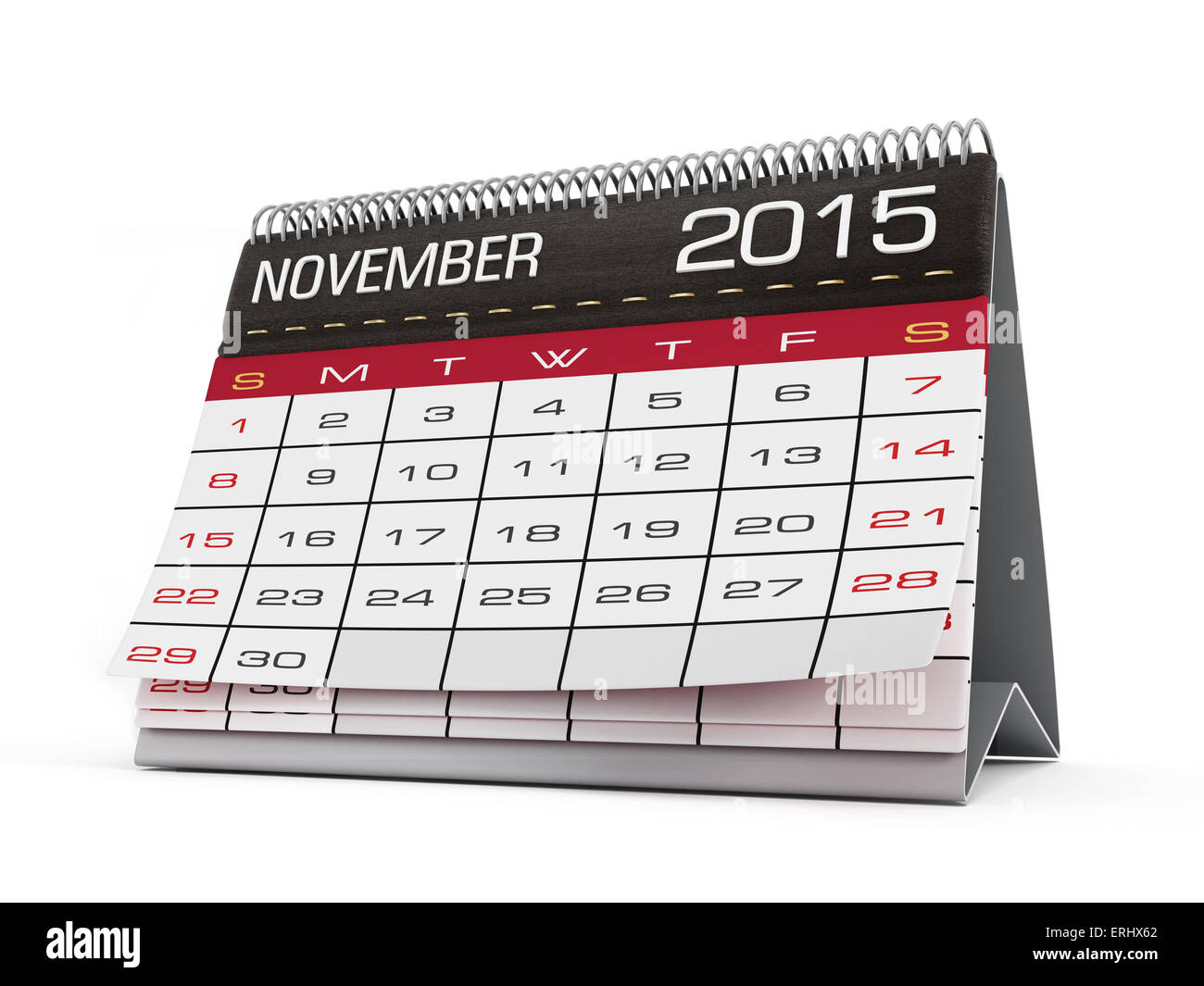 Novembre 2015 calendario pagina isolato su bianco. Foto Stock