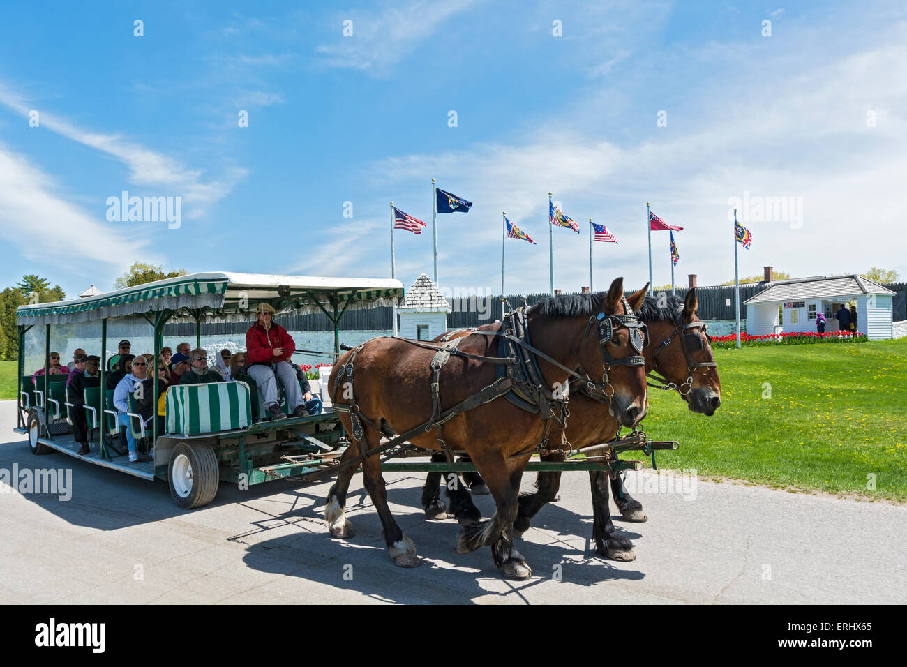 Michigan, isola di Mackinac, Fort Mackinac, a cavallo il tour carrello Foto Stock
