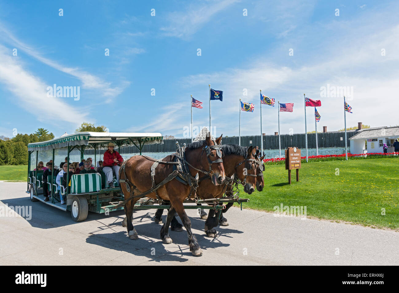 Michigan, isola di Mackinac, Fort Mackinac, a cavallo il tour carrello Foto Stock