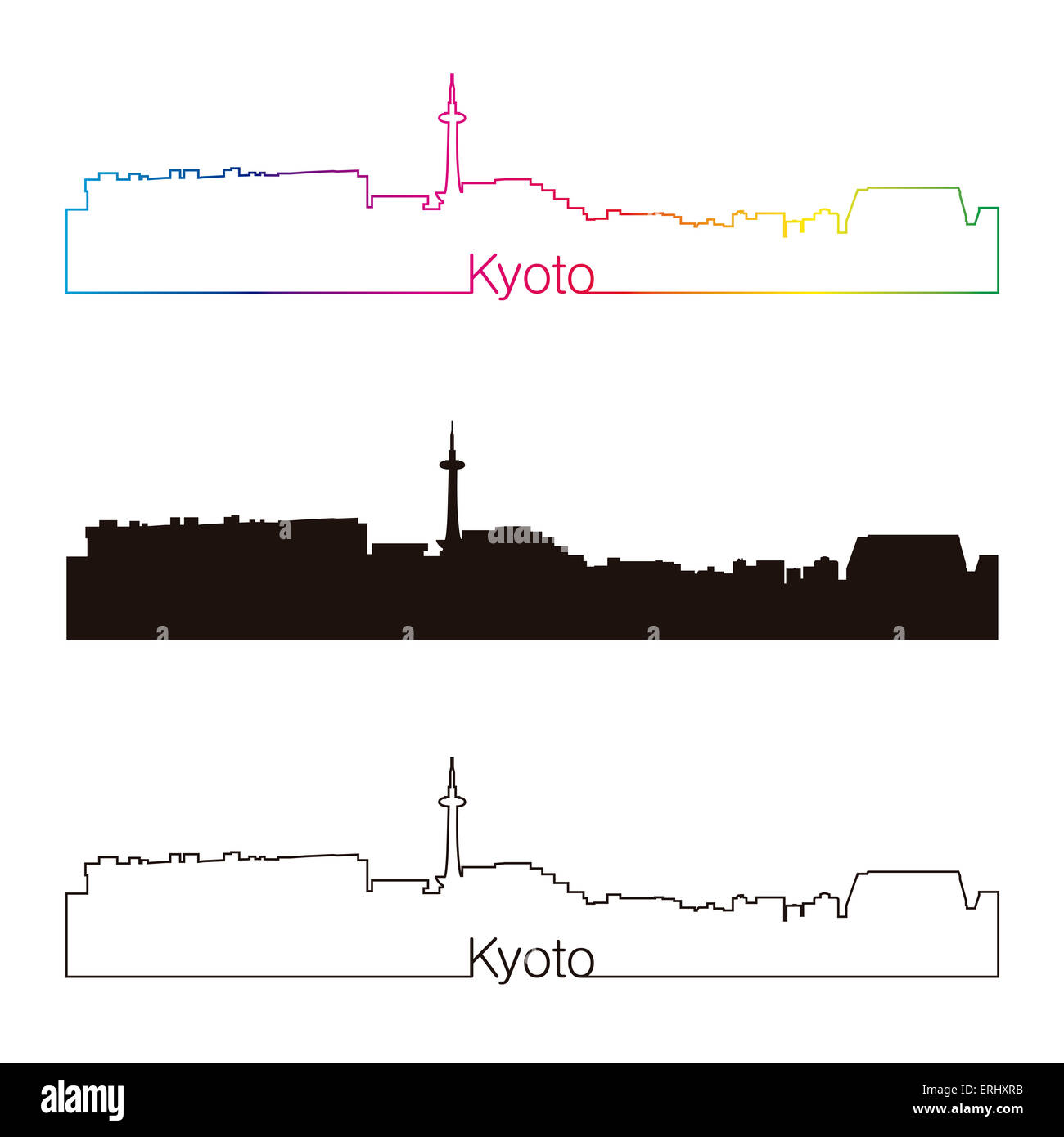 Lo skyline di Kyoto stile lineare con arcobaleno nel modificabile file vettoriali Foto Stock