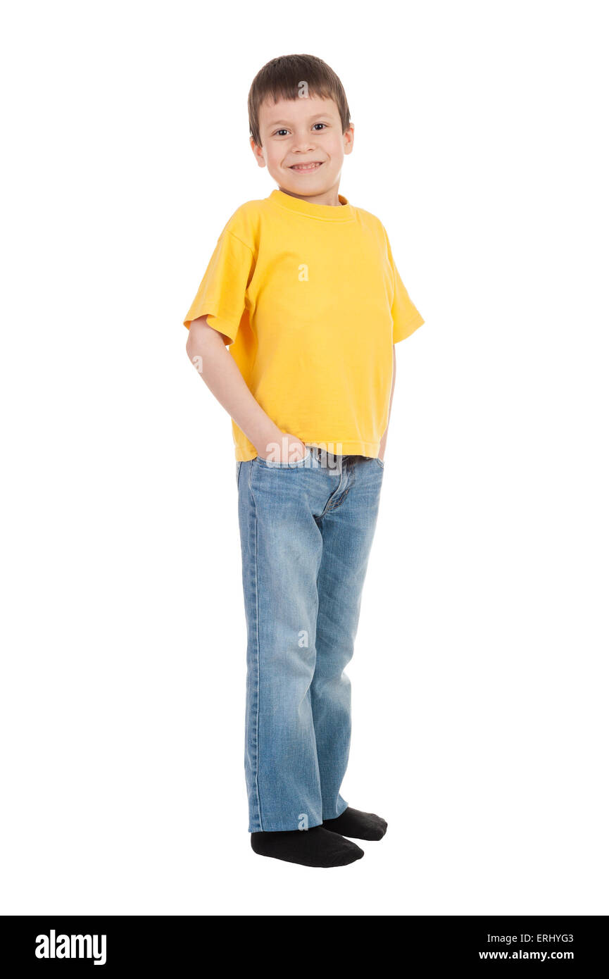 Ragazzo in giallo t-shirt isolato Foto Stock