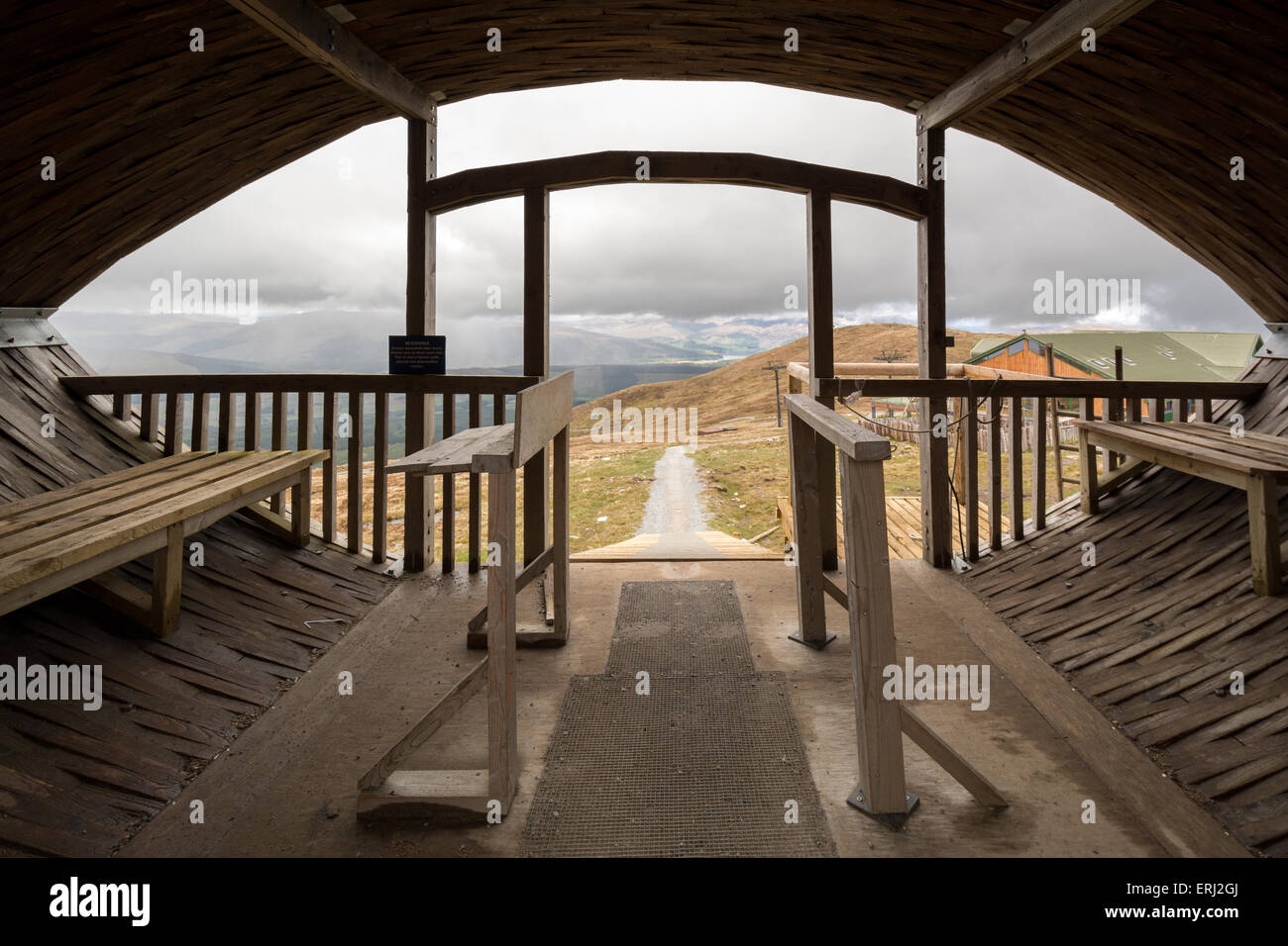 Fort William Scozia - La porta di inizio del Off Beat in discesa in mountain bike via Foto Stock