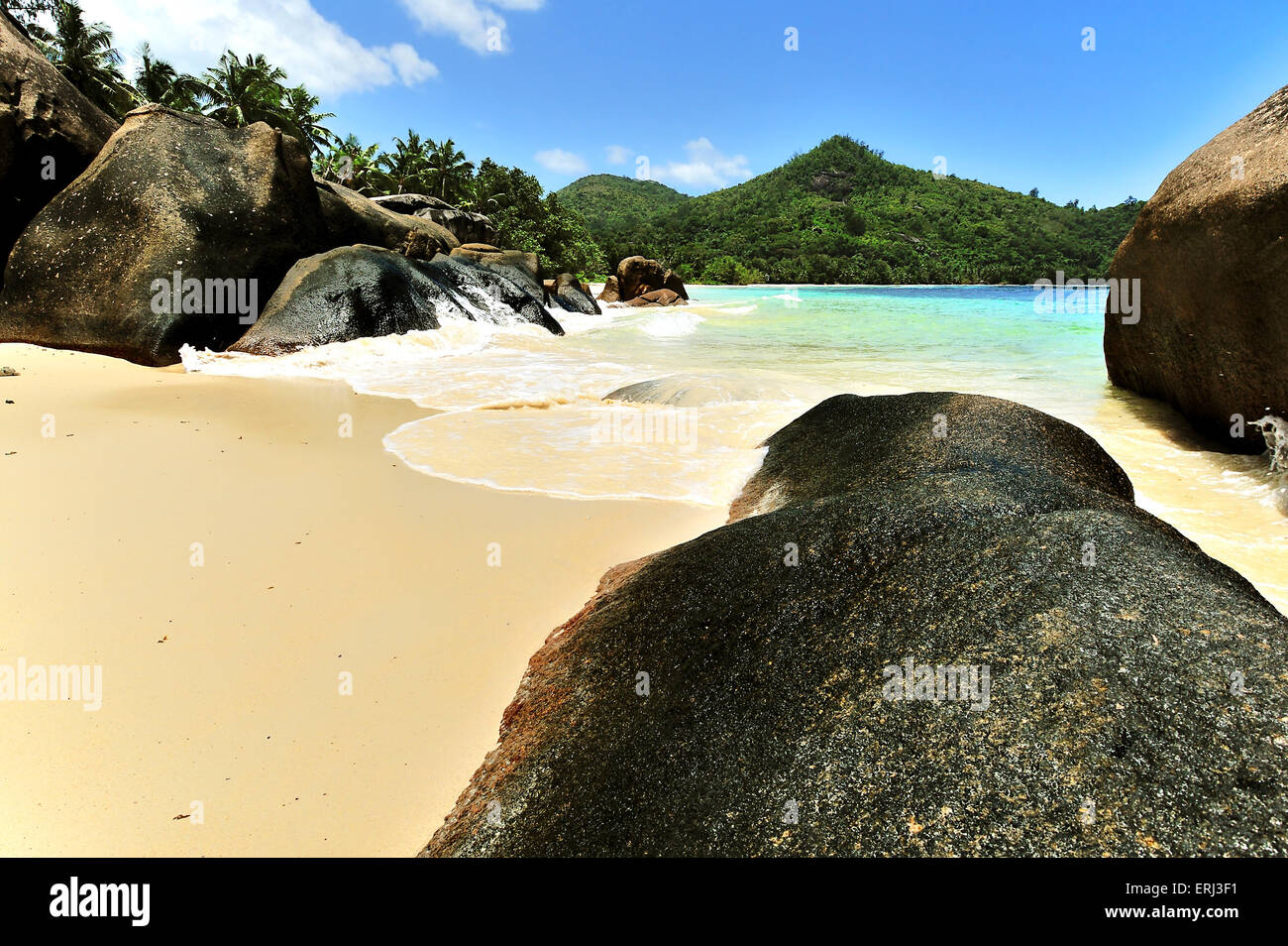 Baie Lazare, Bay sull'Isola Mahe, Seicelle Foto Stock