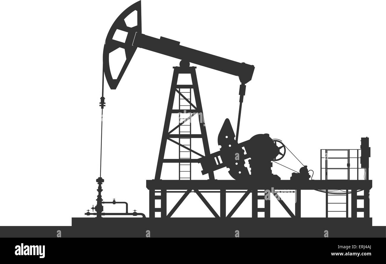 Pompa olio silhouette isolati su sfondo bianco. Dettagliata illustrazione vettoriale. Illustrazione Vettoriale