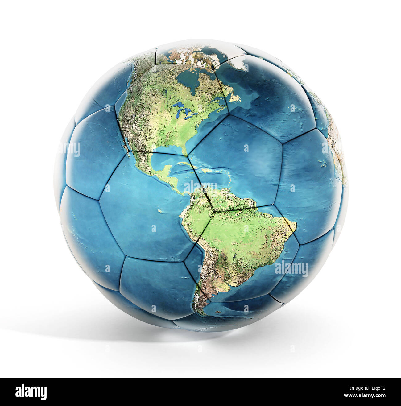 Pallone da calcio con la terra mappa texture isolati su sfondo bianco. Foto Stock