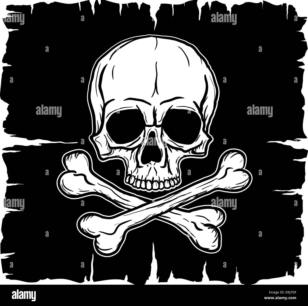 Cranio e Crossbones per black flag. Disegno a mano libera. Illustrazione Vettoriale