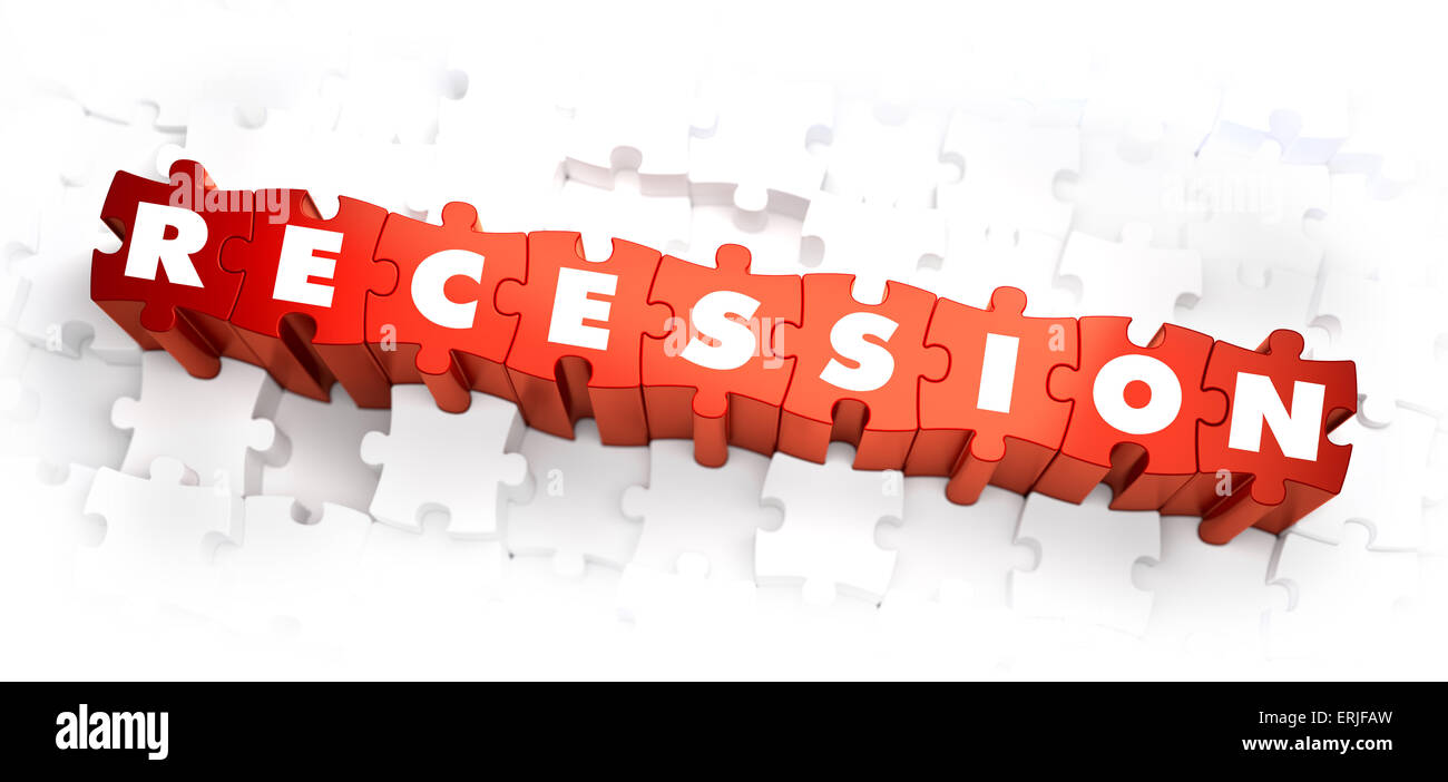 La recessione - Parola bianco su rosso puzzle. Foto Stock