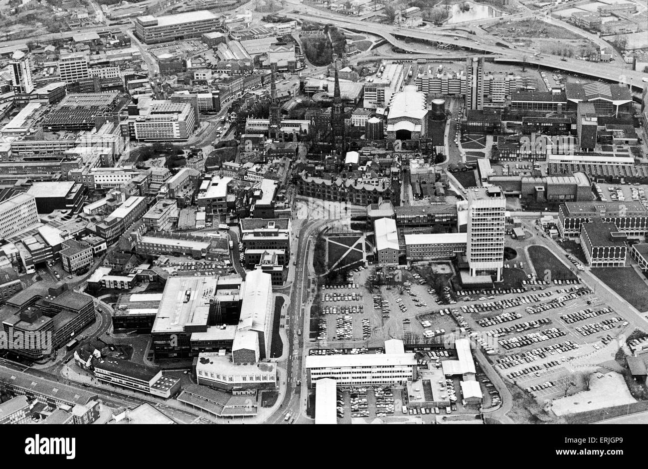 Vista aerea di Coventry City Centre 9 Marzo 1984 Foto Stock