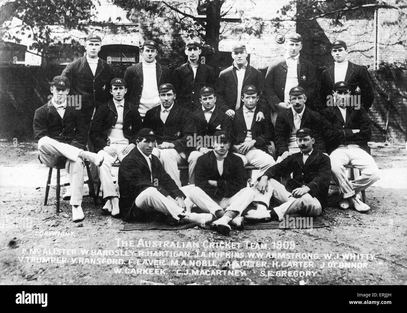 Tour Australiano della Gran Bretagna per la cenere. La squadra australiana 1909. Foto Stock