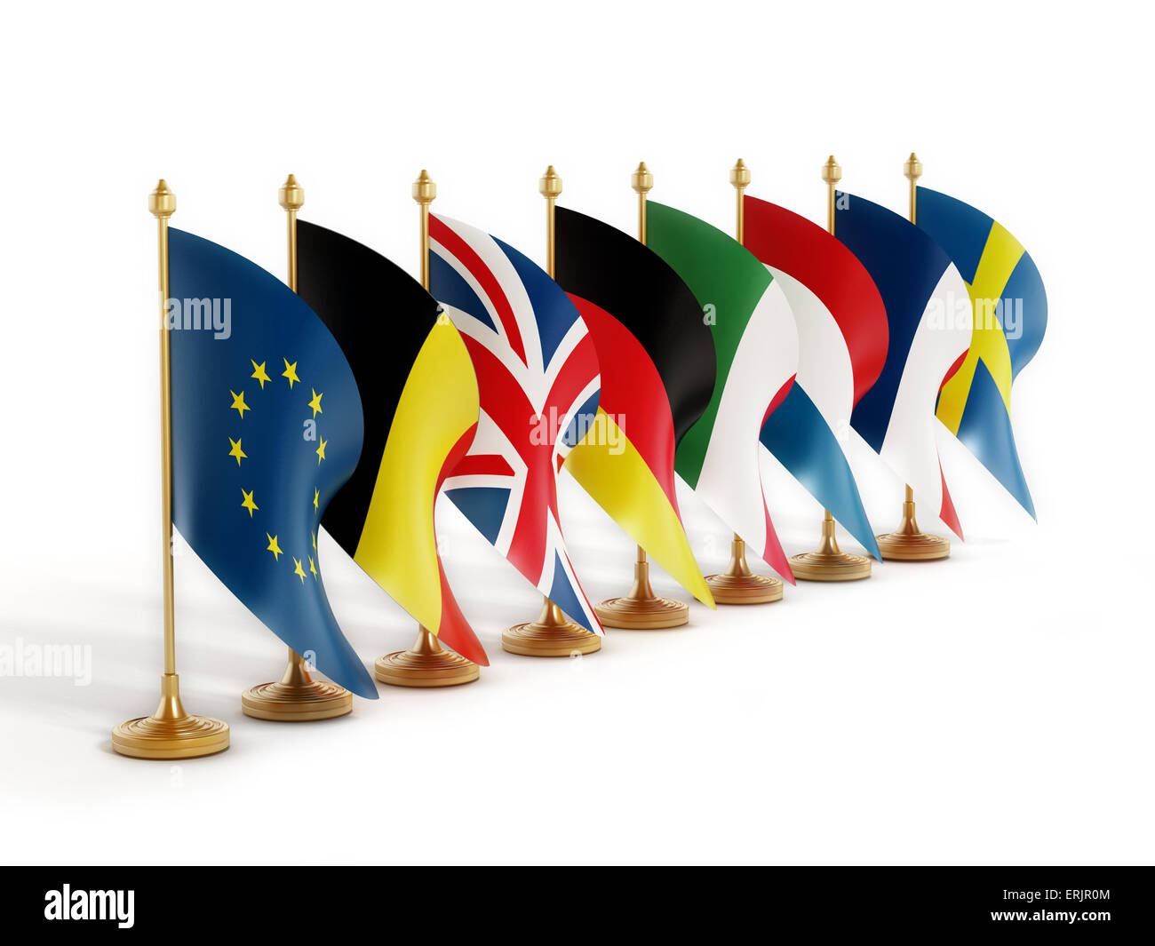 Unione Europea Paese fondatore bandiere isolati su sfondo bianco. Foto Stock