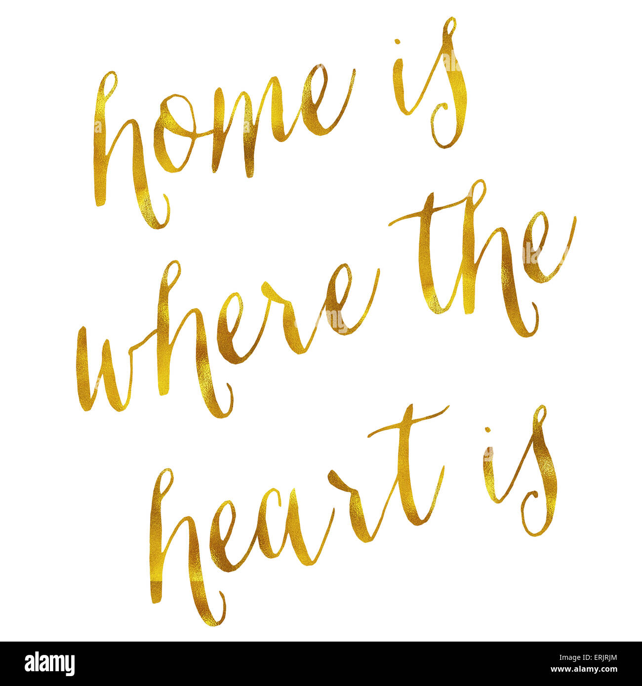 Casa è dove il cuore è oro in similpelle di lamina metallica preventivo Glitter isolato su bianco Foto Stock