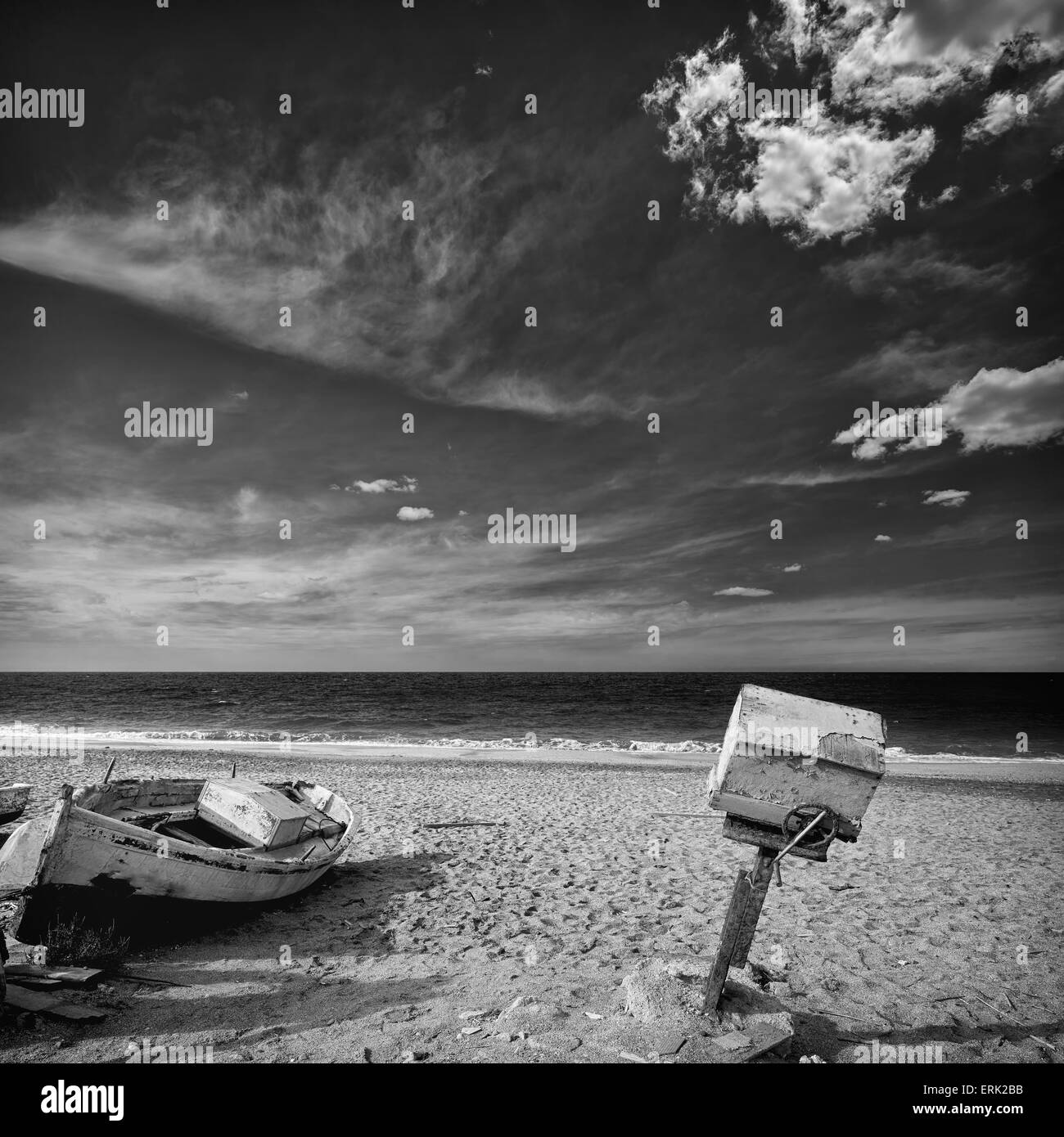 Almeria Cabo de Gata winche vecchia in San Miguel spiaggia di Spagna Foto Stock
