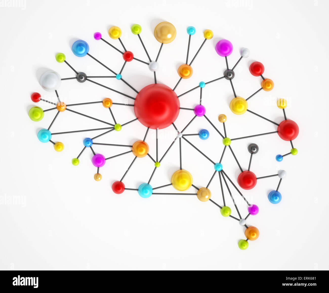 Rete del cervello con colorati punti collegati. Foto Stock