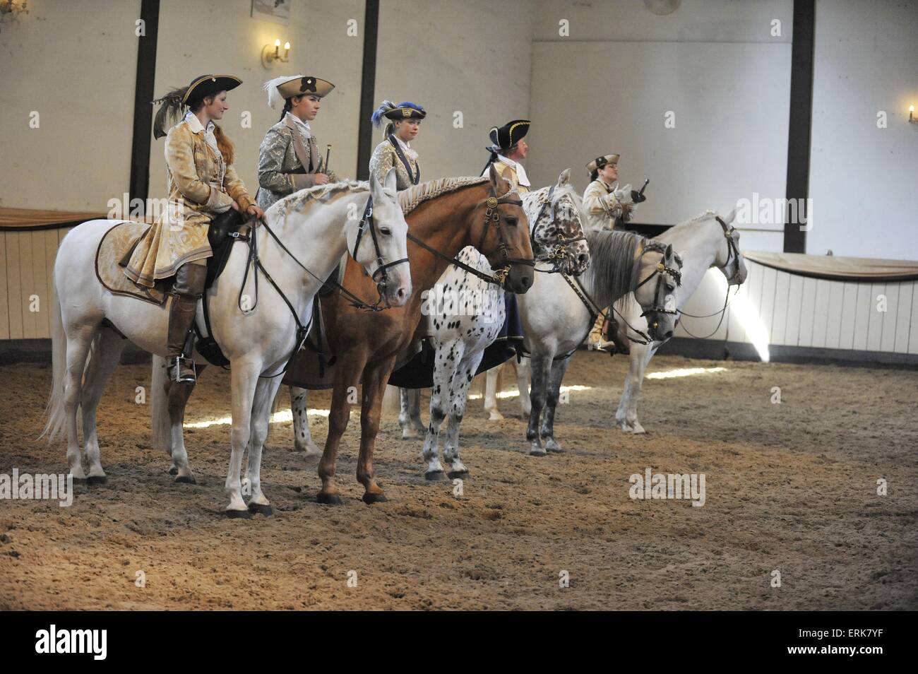 Diana Krischke e Genete Bonmot du Roi, Christin Krischke e lusitano di Ulisse, Wolfgang Krischke mit Berber Raisulih El Hadi, Foto Stock