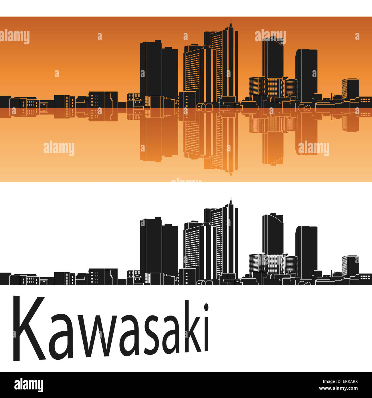 Kawasaki skyline di sfondo arancione nella modificabile file vettoriali Foto Stock