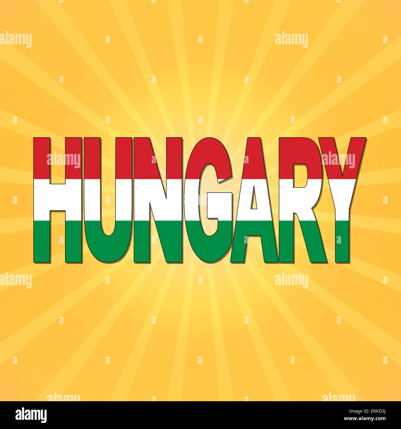 Ungheria bandiera testo con sunburst illustrazione Foto Stock