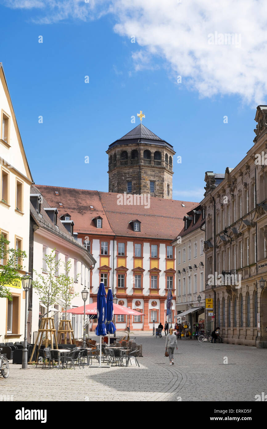 Kanzleistraße, vecchio castello e torre di castello, il centro storico di Bayreuth, Alta Franconia, Franconia, Baviera, Germania Foto Stock