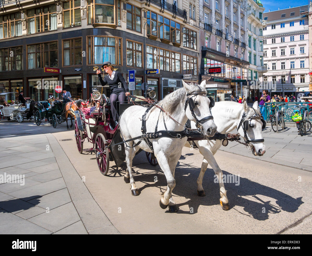 Piazza San Pietro con la carrozza trainata da cavalli, il primo distretto di Vienna, Austria Foto Stock