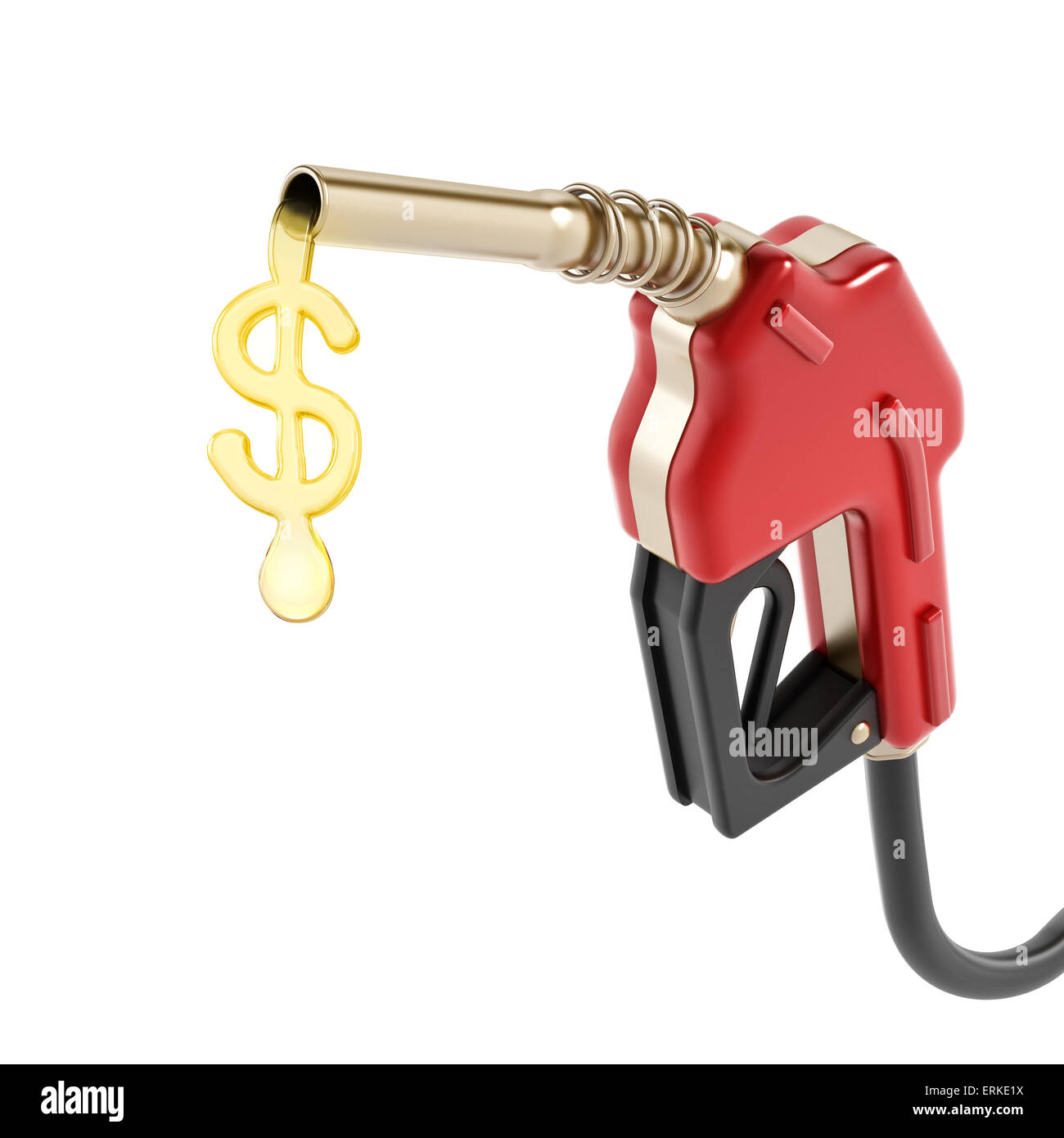 Rosso ugello di gas con il segno del dollaro caduta del gas isolate su sfondo bianco. Foto Stock