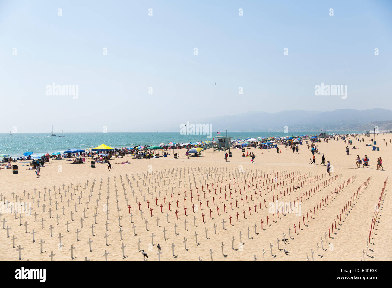 Arlington West, cimitero per i caduti della guerra in Iraq, Santa Monica, California, Stati Uniti d'America Foto Stock