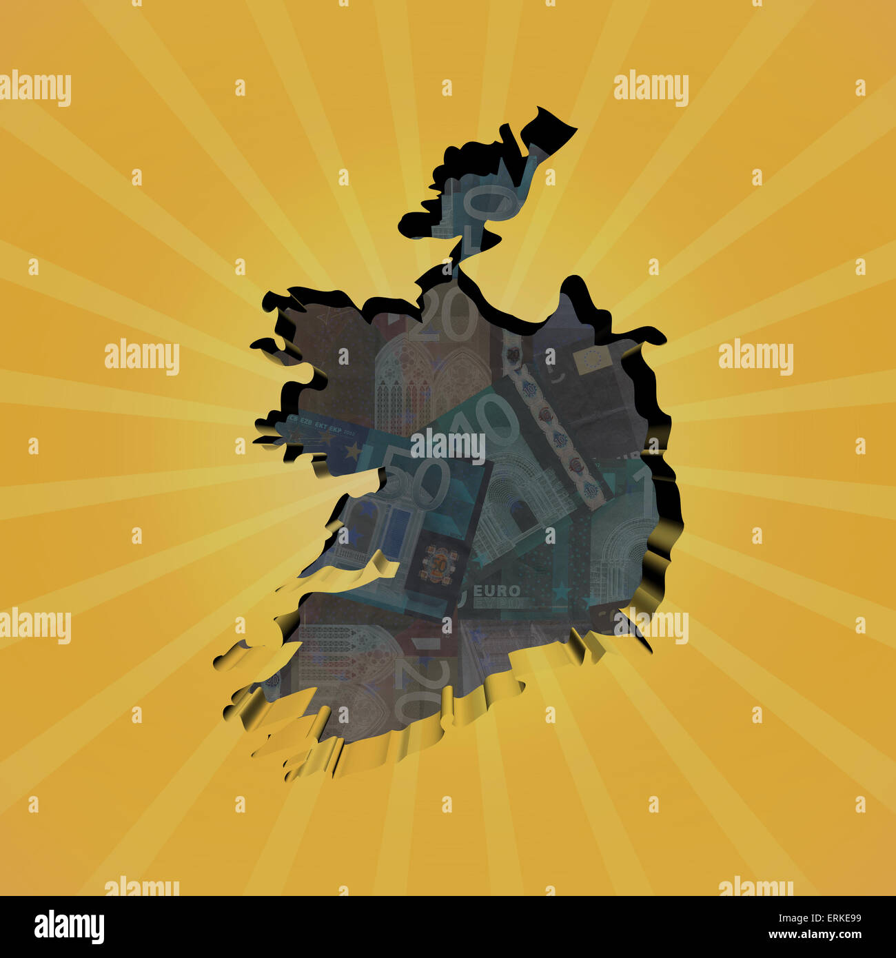 Mappa di Irlanda su euro sunburst illustrazione Foto Stock