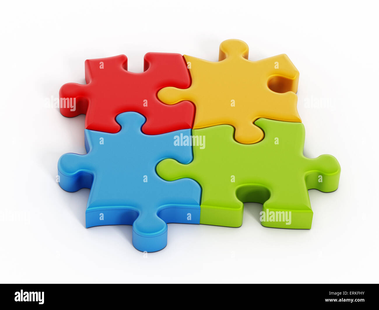 Quattro pezzi di un puzzle attaccate le une alle altre Foto Stock