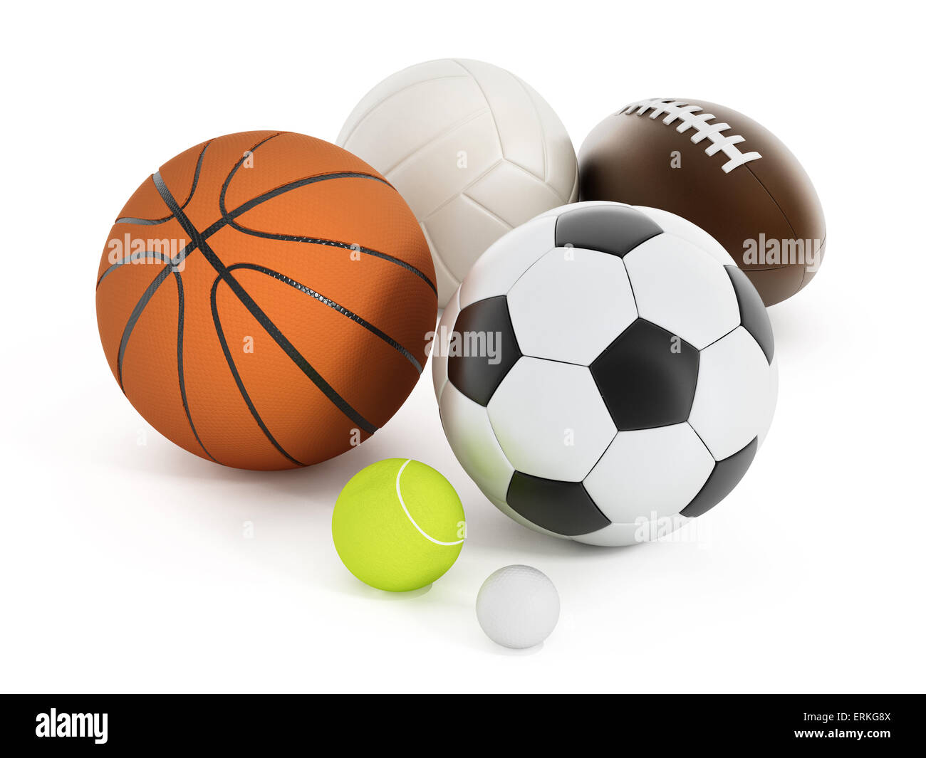 Calcio, basket, calcio, pallavolo, tennis palla e pallina da golf isolato  su bianco Foto stock - Alamy