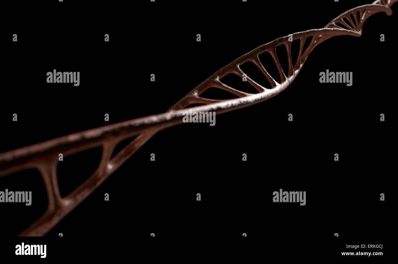 Una vista al microscopio di un DNA filamento di stile di carne su un sfondo isolato Foto Stock