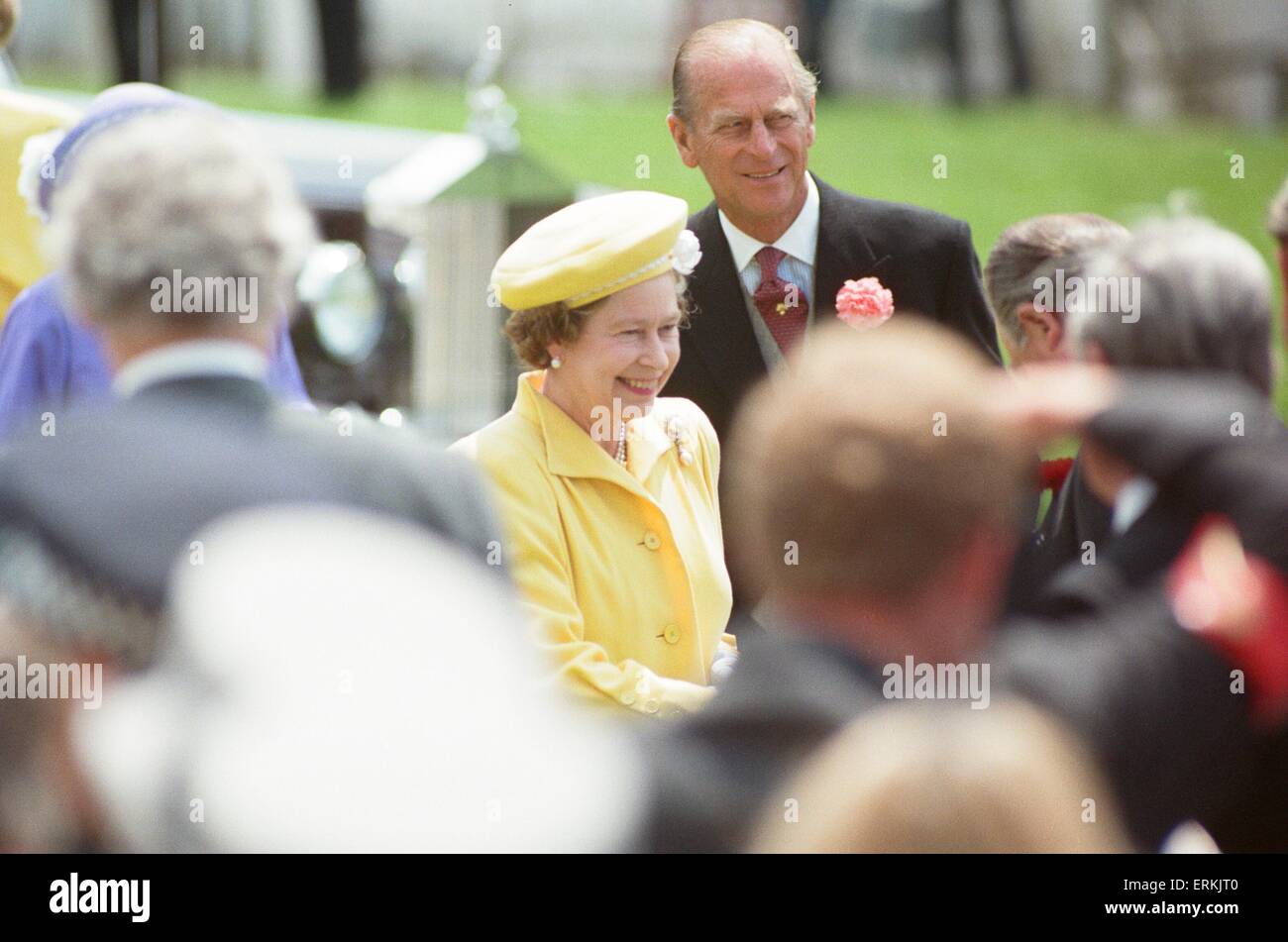 La regina Elisabetta II, Derby giorno, ippodromo di Epsom Downs, mercoledì 1 giugno 1988. Foto Stock
